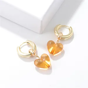 Yellow Crystal & 18K Gold-Plated Heart Huggie Earrings