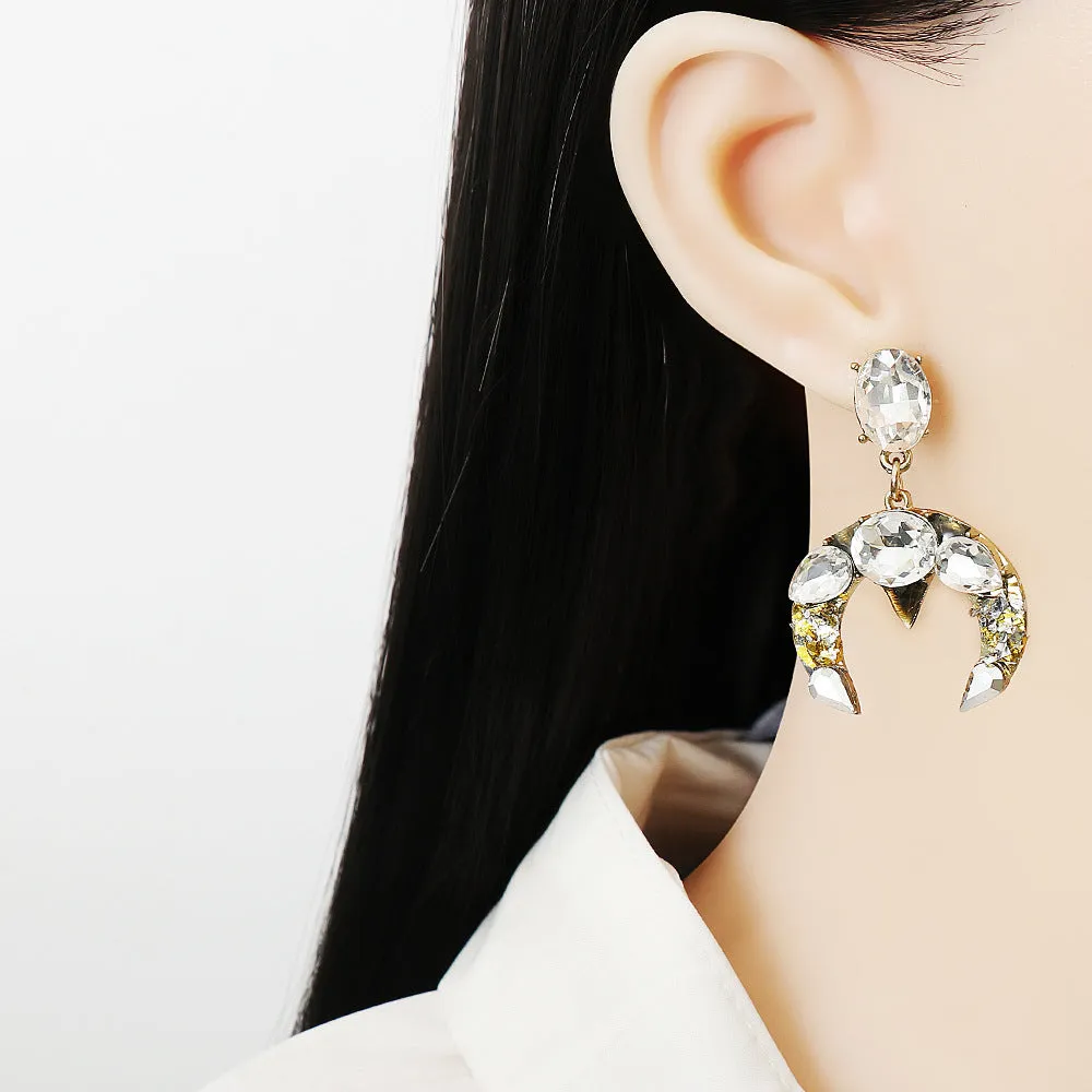 Yellow Crystal Moon Drop Earrings