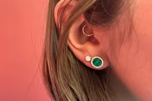 Yellow Gold Malaquite Halo Studs