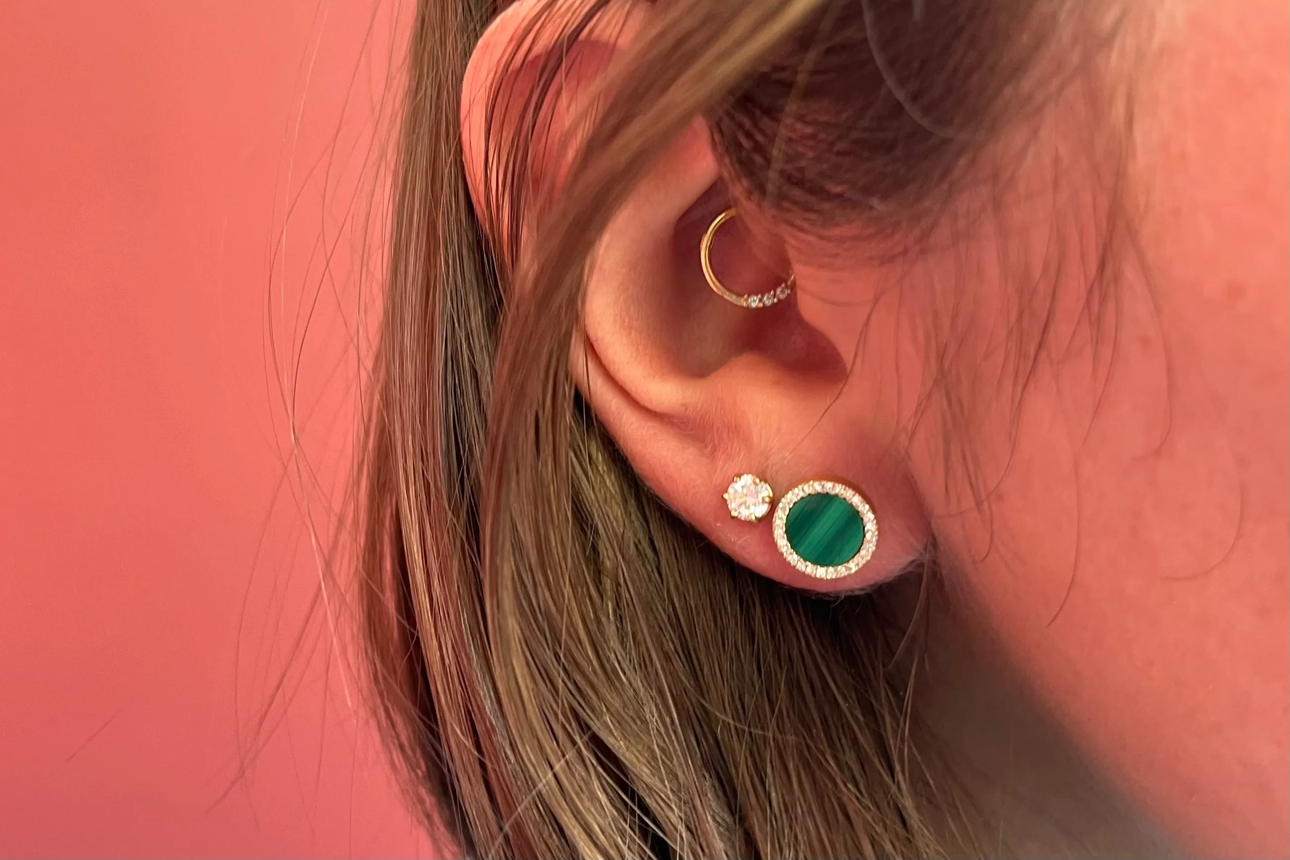 Yellow Gold Malaquite Halo Studs