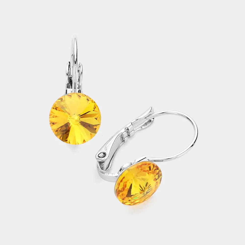 Yellow Round Crystal Lever Back Pageant Earrings | Interview Earrings |  376388